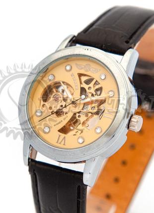Часы мужские механические skeleton winner gold crystal auto
