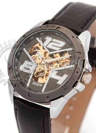 Часы мужские механические skeleton black sport auto