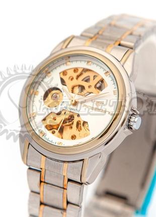 Часы мужские механические skeleton fageen white gold auto