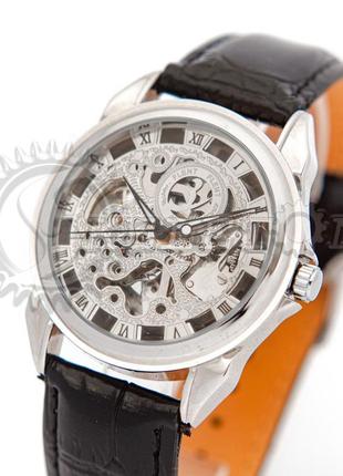 Часы мужские механические skeleton flent silver auto