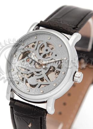 Часы мужские механические skeleton forsining silver crystal auto