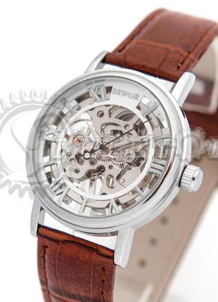 Часы мужские механические skeleton sewor silver1 фото