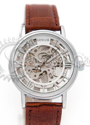 Часы мужские механические skeleton sewor silver2 фото