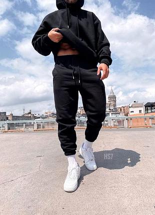 Мужской чёрный костюм(худи штаны) чоловічий чорний костюм(худі штани)