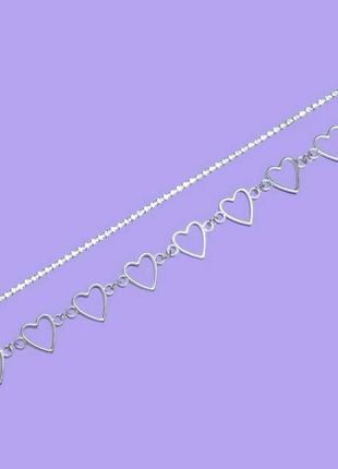Подвійний чокер подвійне намисто сріблясте сріблястий блискучий сердечки серця стрази каміння зі стразами з камінням з каміннями ланцюг ланцюжок4 фото