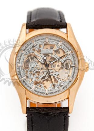 Часы мужские механические skeleton flent gold silver auto2 фото