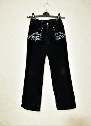 Джинсы чёрные вельветовые стрейчевые на тёплой подкладке демисезон+зима на девочку 7-9 лет штаны3 фото