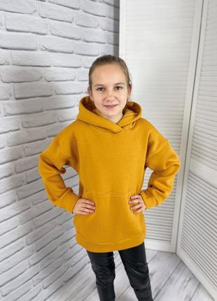 Худі sanya kids на флісі для дівчинки 3х нитка - гірчичний 134-152 розмір