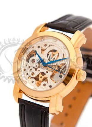 Часы мужские механические skeleton m luxe gold silver auto1 фото