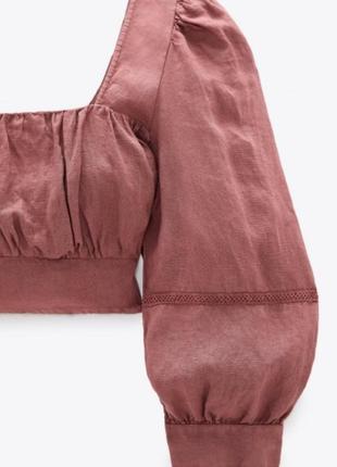 Стильна трендова лляна вкорочена блуза zara, розмір м