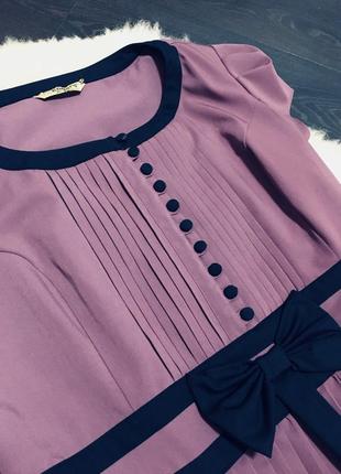 Фиолетовое платье плиссе миди на пуговицах , плиссированное платье с бантом