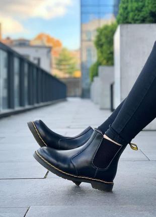 Чоботи dr. martens chelsea black хутро, мартінси, ботинки челсі