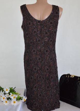 Брендовое черно-коричневое нарядное вечернее миди платье frank usher бисер паетки вискоза2 фото