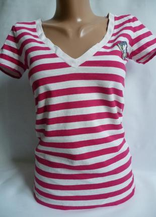 Футболка у смужку біло-рожеву бавовна hollister