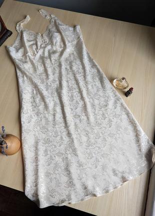 Платье комбинация ночнушка молочного белого на брителях миди жаккардовый кружево2 фото