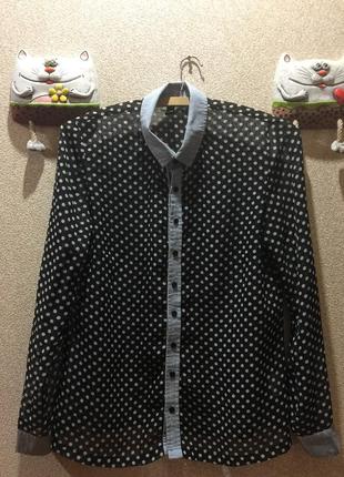 Актуальная шифоновая блуза рубашка с джинсовыми вставками