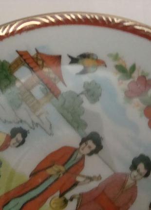 Красивые антикварные блюдца - 2 шт гейша роспись фарфор япония №ст1145 фото