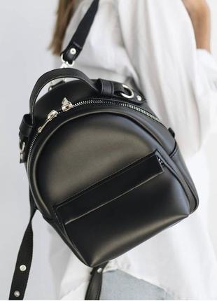 Крутий чорний маленький рюкзак з якісної еко шкіри1 фото
