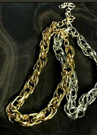 Крупная цепь цепочка ланцюжок чокер колье серебро золото1 фото