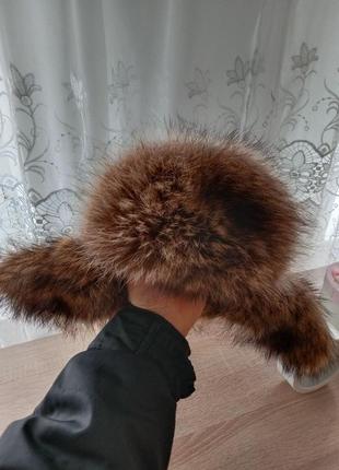 Шапка натуральная песец, кожа натуральная мужская шапка теплая