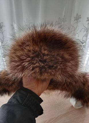 Шапка натуральная песец, кожа натуральная мужская шапка теплая