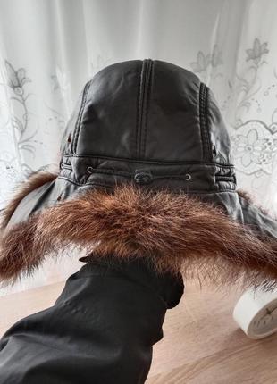 Шапка натуральная песец, кожа натуральная мужская шапка теплая