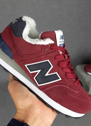 Женские кроссовки new balance 574 бордовые скидка sale / smb8 фото