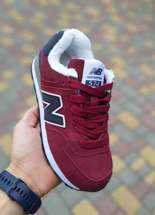 Женские кроссовки new balance 574 бордовые скидка sale / smb3 фото