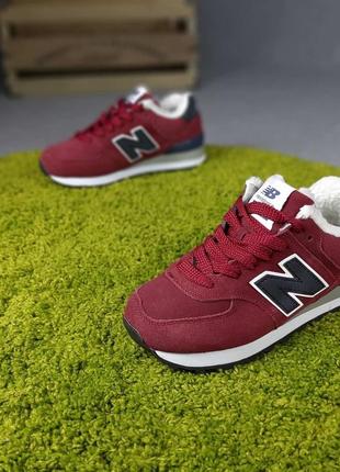 Женские кроссовки new balance 574 бордовые скидка sale / smb