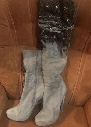 Красивые ботфорты с натурального замша