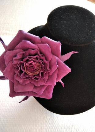 Троянда роза бузкова з замши брошка6 фото