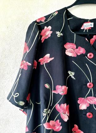 Купровая 100 % купро винтажная удлиненная блуза принт маки 22  uk3 фото