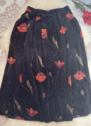 Шикарная бархатная велюровая юбка с карманами