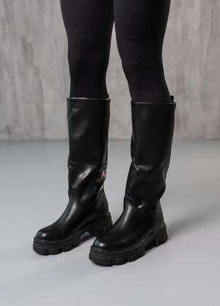 Стильные сапоги женские кожаные черные осенние,весенние,зимние осень-весна,зима 2022-20236 фото