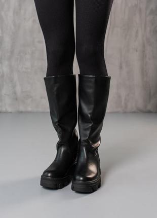 Стильные сапоги женские кожаные черные осенние,весенние,зимние осень-весна,зима 2022-20234 фото