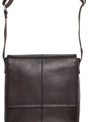 Мужская вертикальная кожаная сумка-почтальон livergy темно-коричневая4 фото