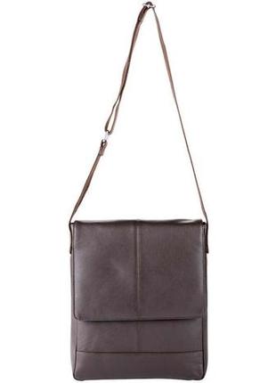 Мужская вертикальная кожаная сумка-почтальон livergy темно-коричневая3 фото