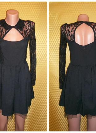 Женское черное платье, вставки гипюра.1 фото