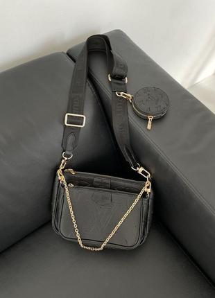 Женская черная кожаная сумка в стиле louis vuitton брендовая сумочка6 фото