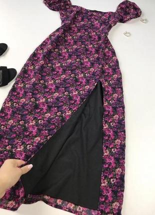 Missguided плаття в квітковий принт фіолетове з розпіркою розрізом по ніжці4 фото