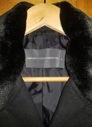 French connection двобортне пальто з вовняної суміші з хутряним коміром6 фото
