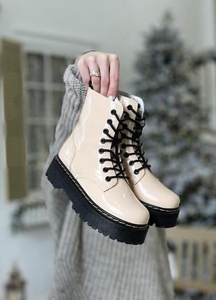 Жіночі ботінки  dr. martens jadon beige fur женские ботинки мартинсы