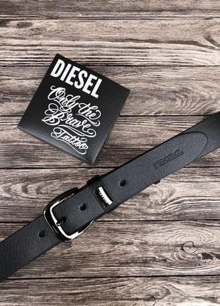 Шкіряний чоловічий ремінь чорний diesel3 фото