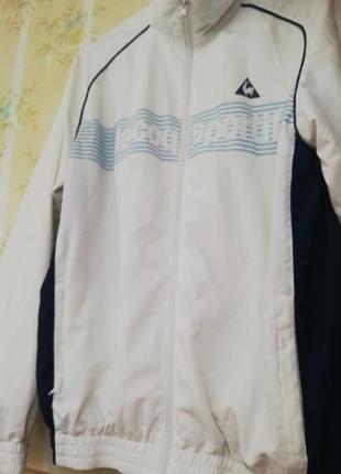 Куртка ветровка чоловіча спортивна біла з синім le coq sportif на молнії2 фото