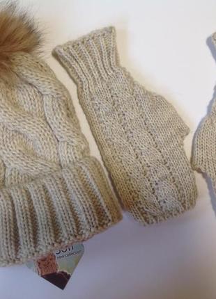 Комплект зимовий з шапки і митенок 55-58, різні кольори2 фото