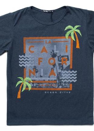 Детская футболка для мальчика хлопок smiletime california ocean drive, темный индиго