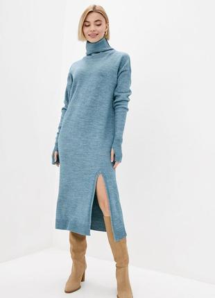 Сукня сіро-блакитна з коміром-хомутом | 614811 фото