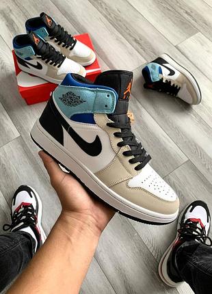 Кросівки nike air jordan retro 1 white-blue1 фото