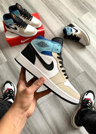 Кросівки nike air jordan retro 1 white-blue2 фото