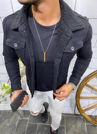 Чоловіча джинсовка джинсова куртка на овчині